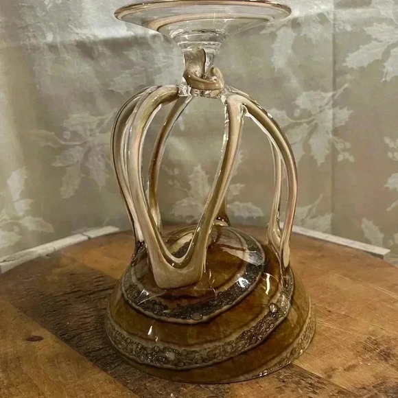 Zorza Vintage Hand Blown Art Glass Jellyfish Pedestal Bowl, Poland 1990's 8" - Picture 3 of 7